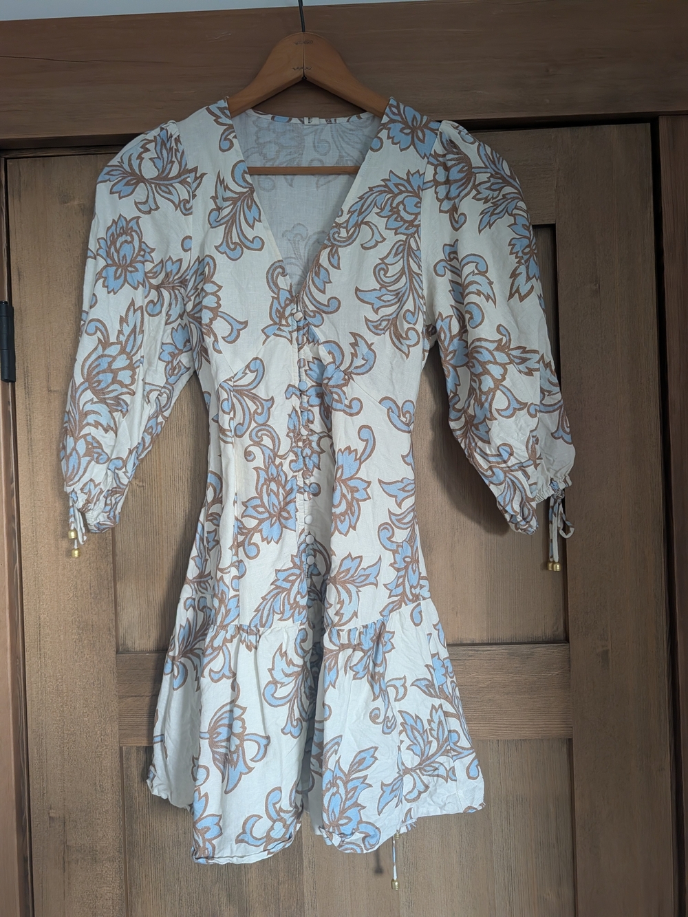 Kivari Avalon Light Blue and Cream Floral Button-Front Mini Dress